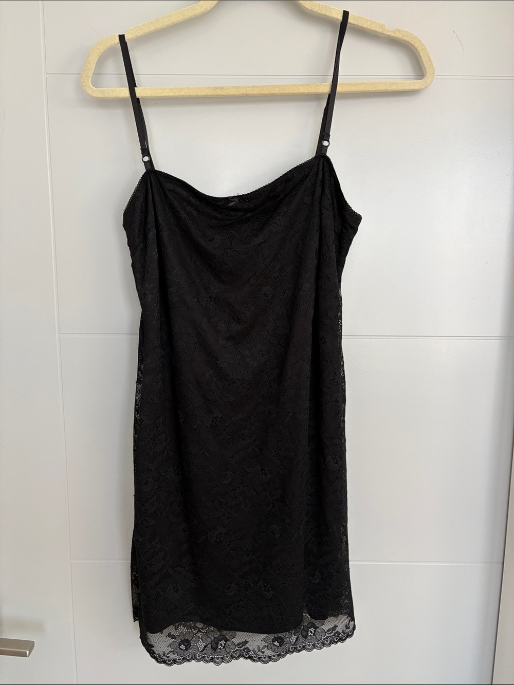 Zara Black Lace Slip Mini Dress with Spaghetti Straps